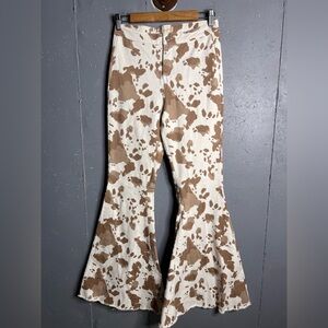 Altar’d State Cow Print Fringe High Rise Flares Size M